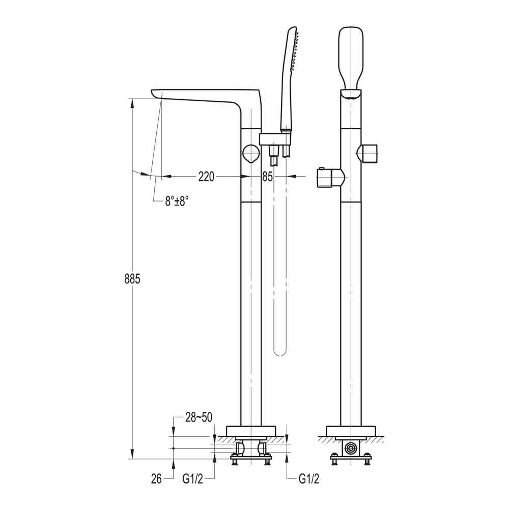 Flova Allore Thermostatic Floorstanding Bath Shower Mixer with Handset Kit