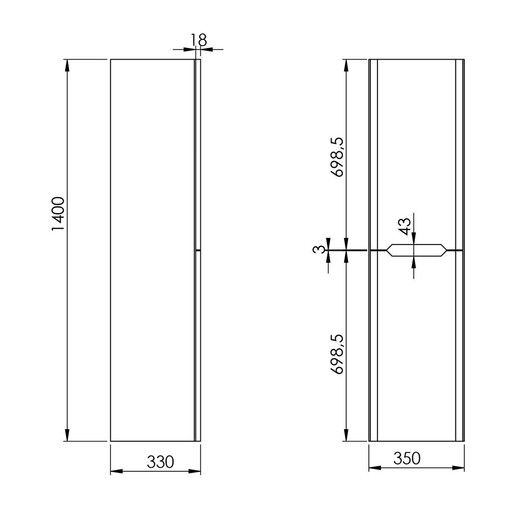 Ava 1400mm Wall Mounted Tall Storage Cabinet