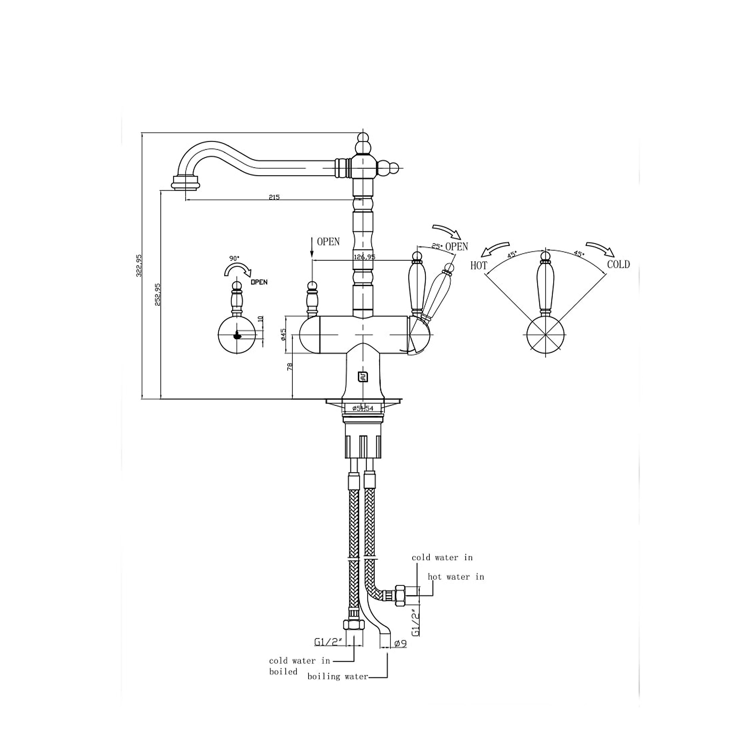 The Tap Factory Wisteria Traditional 4 in 1 Instant Hot & Cold Boiling Water Tap with WRAS Approved Boiler Unit & Filter - Chrome