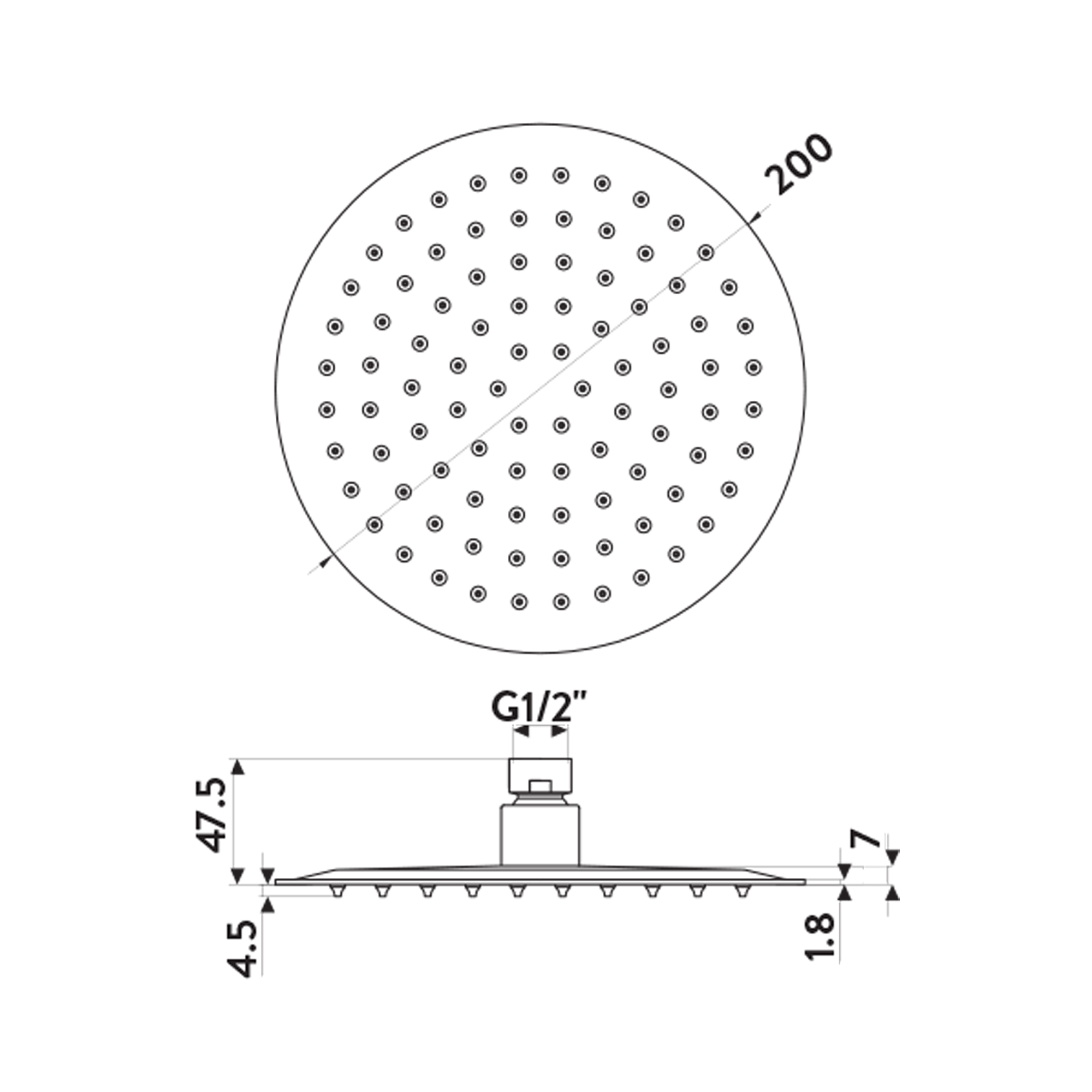 Vellamo Thin Round Fixed Shower Head - 200mm