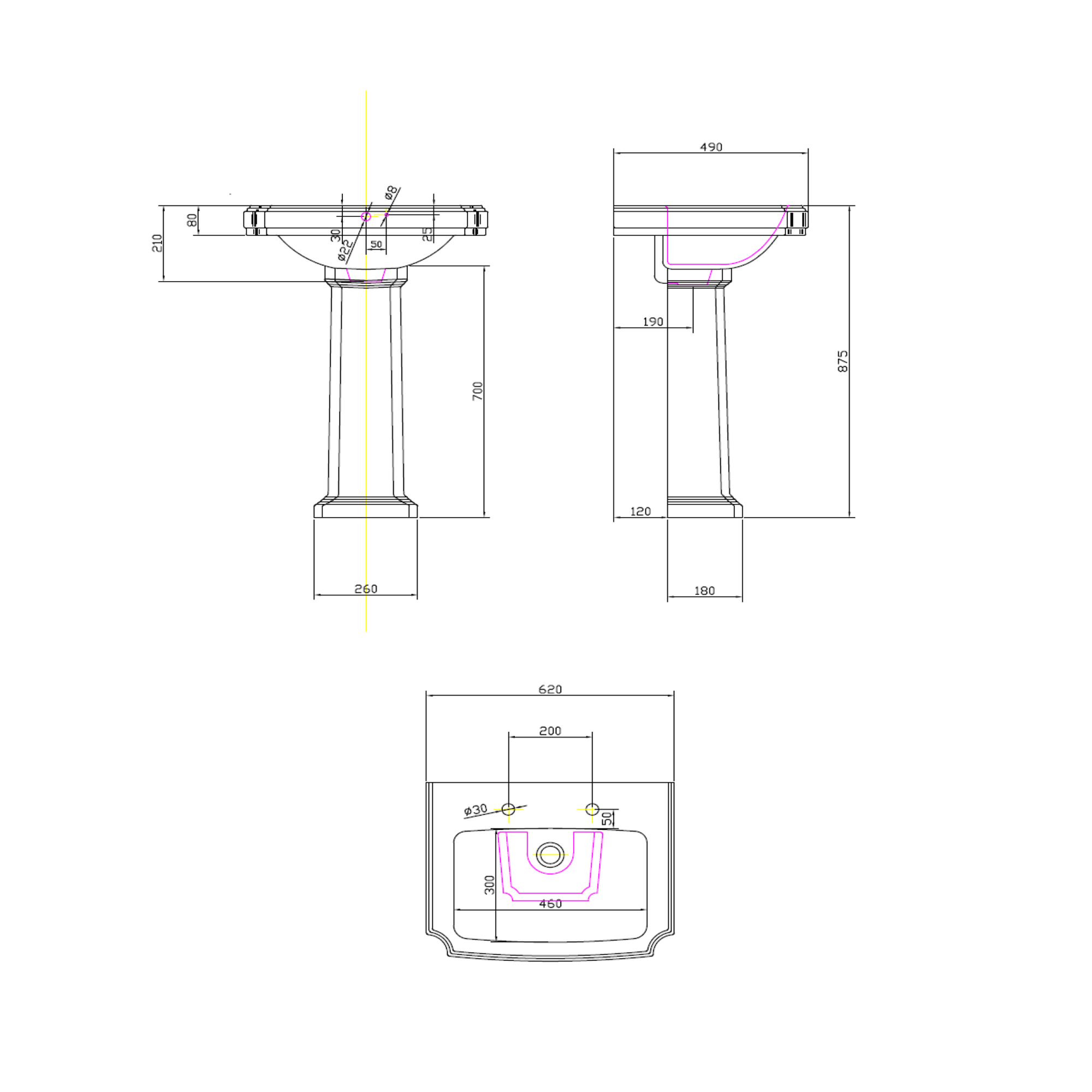 Butler & Rose Darcy Traditional 2 Tap Hole 585mm Basin & Full Pedestal