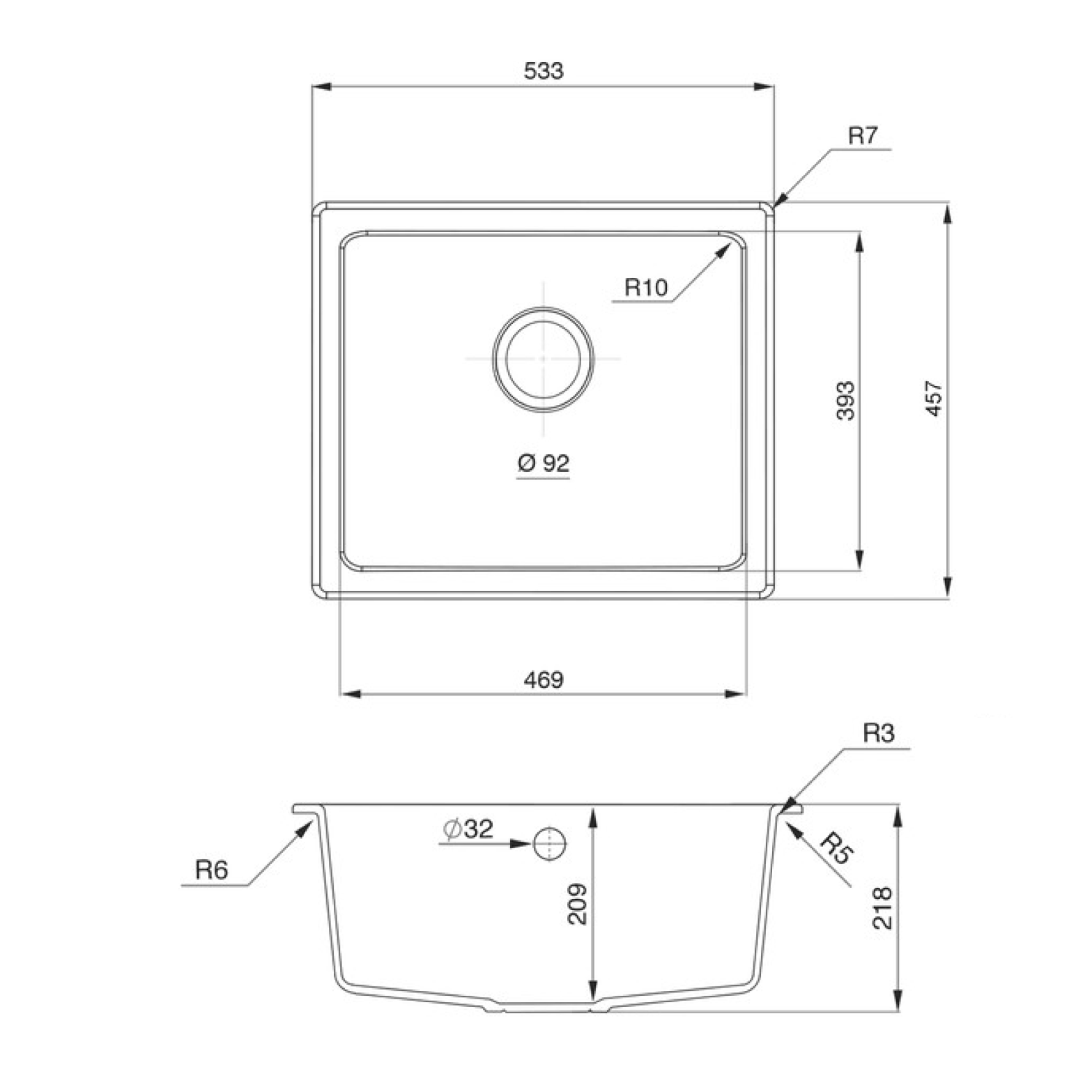 Rangemaster Paragon 1 Bowl Granite Composite Undermount Kitchen Sink & Waste Kit - 533 x 457mm