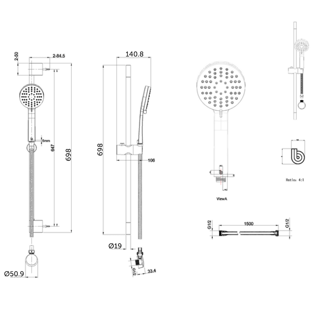 Britton Bathrooms Hoxton Shower Set with Outlet Elbow - Brushed Brass