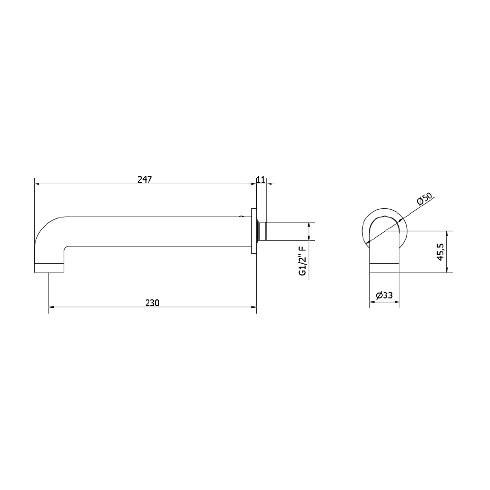 Crosswater Union Wall Mounted Bath Spout - Matt Black