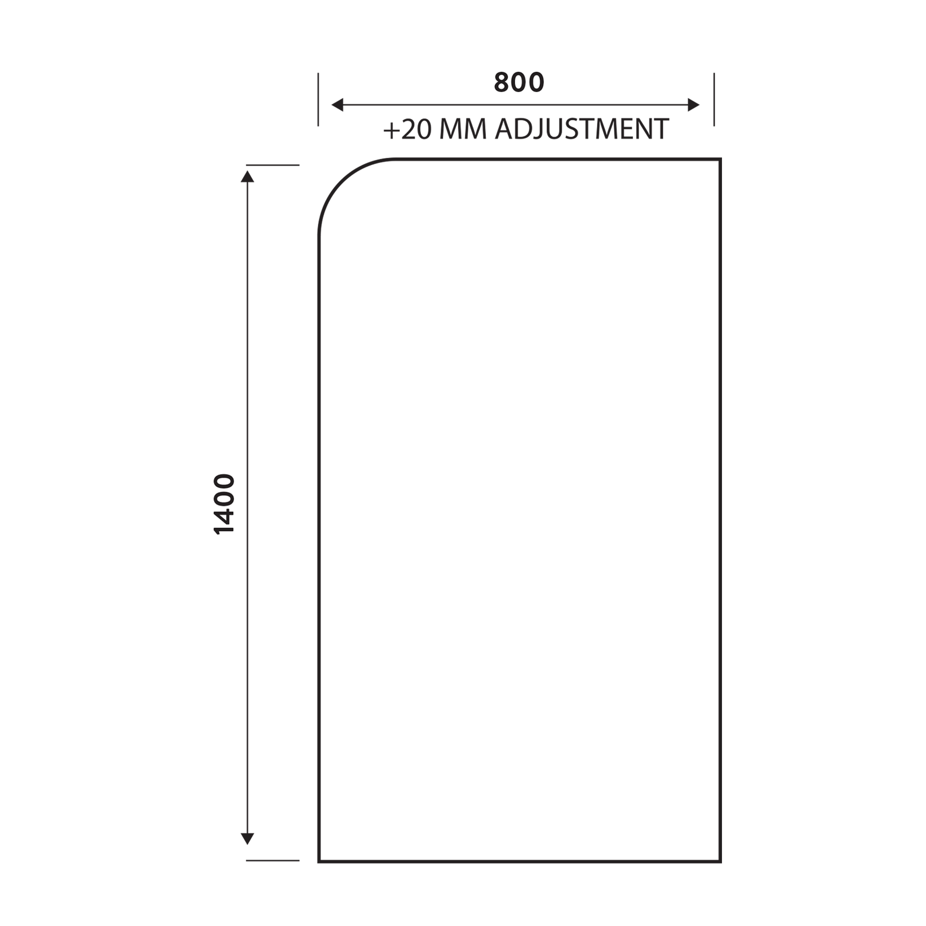 Vellamo Curved Corner Single Hinged Bath Screen - 1400 x 800mm
