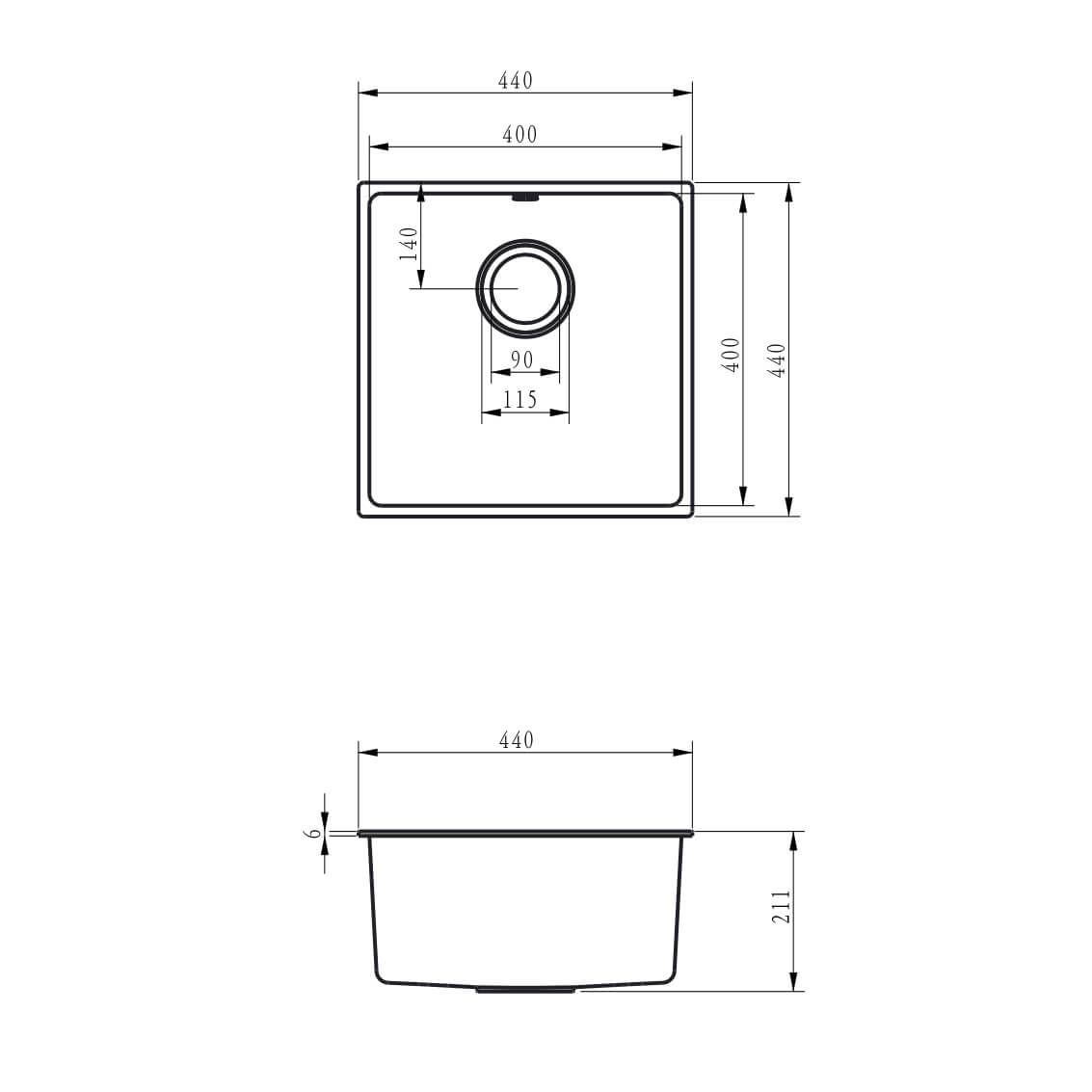 Vellamo Ceramic-Style Gloss White Composite Inset / Undermount 1 Bowl Kitchen Sink & Waste - 440 x 440mm