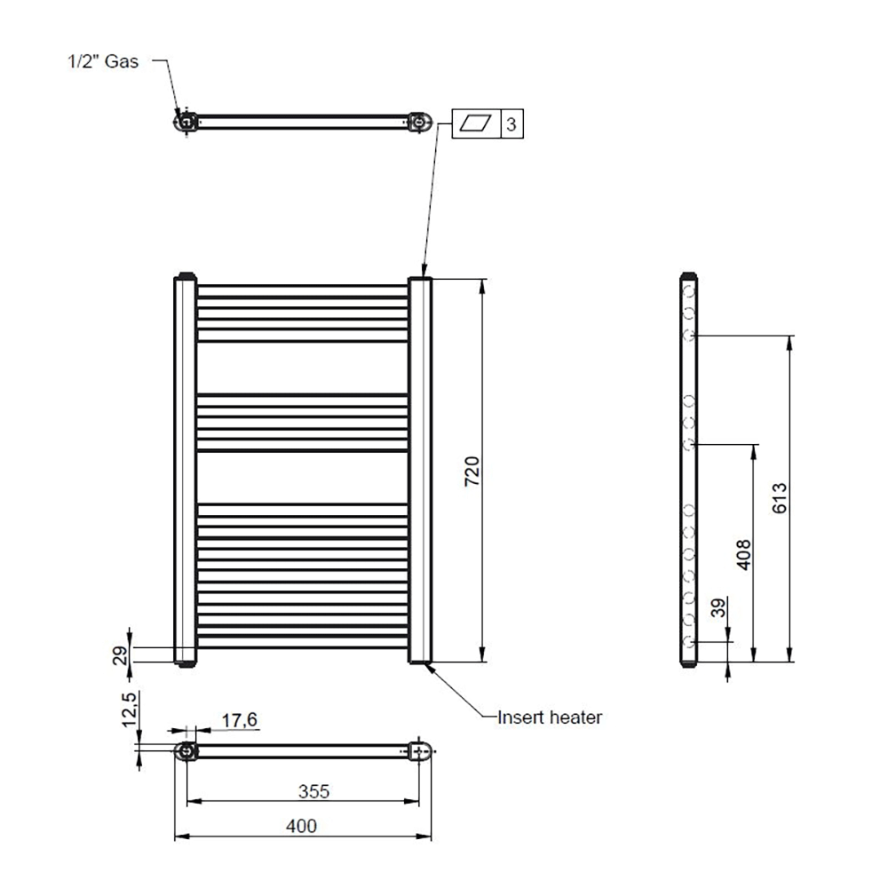 Brenton Hestia Electric Straight White Heated Towel Rail - 720 x 400mm