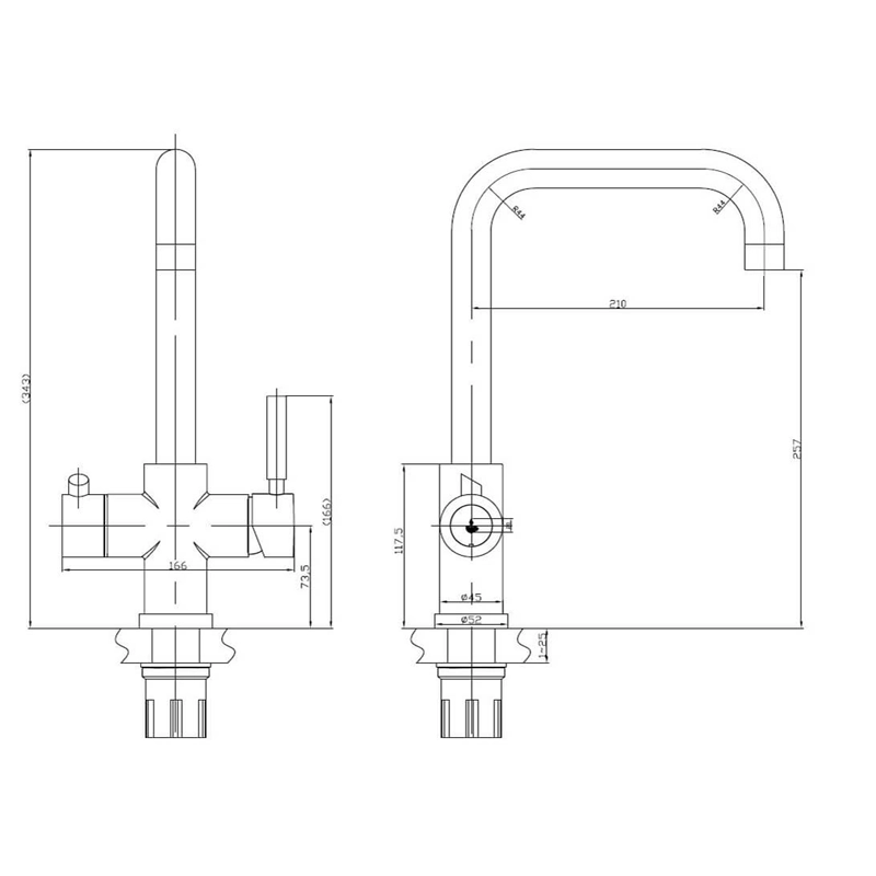 Vellamo Kaffe 3-in-1 Instant Hot Water Tap with Boiler Unit & Filter - Brushed Gold
