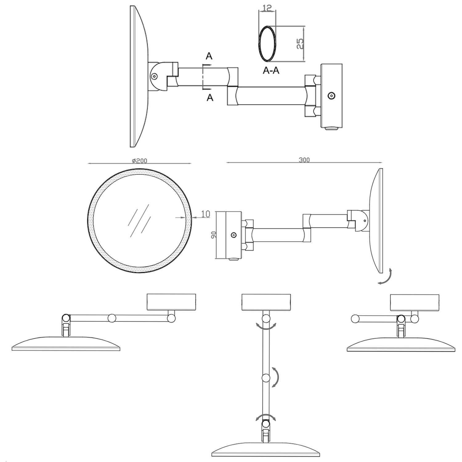 hib. Eclipse Round LED Illuminated Magnifying Mirror - 200 x 200mm
