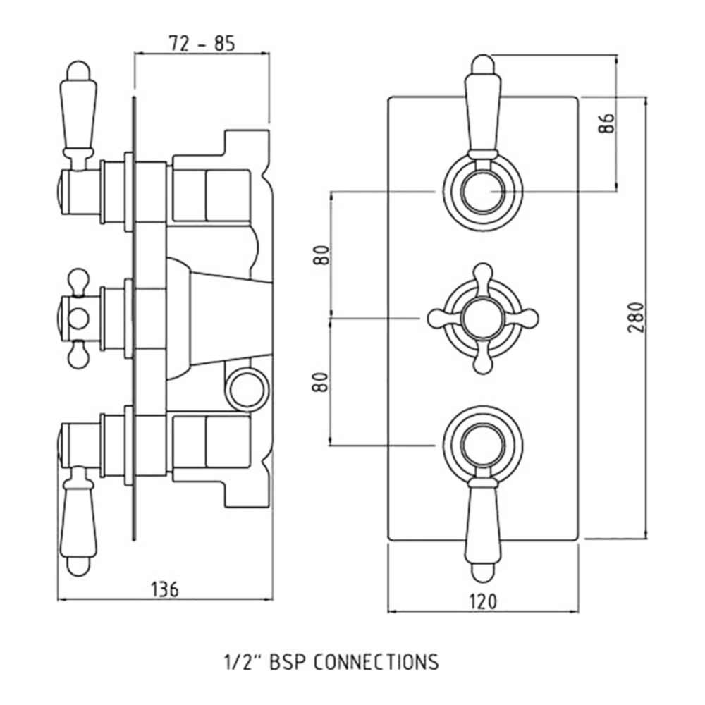 Butler & Rose Victoria 2 Outlet Triple Concealed Thermostatic Shower Valve