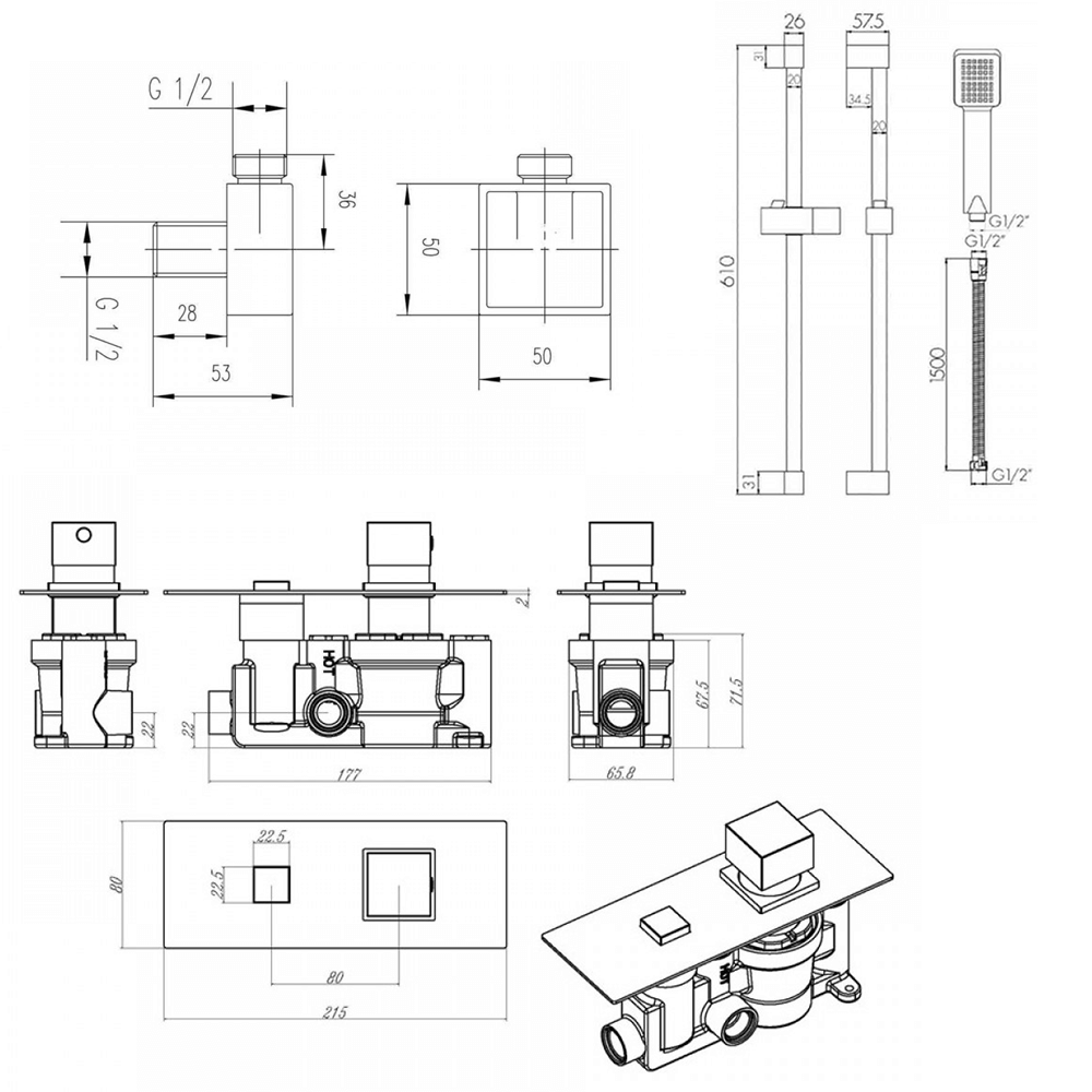 Jordan Concealed Thermostatic Push Button Shower Valve & Slide Rail Kit