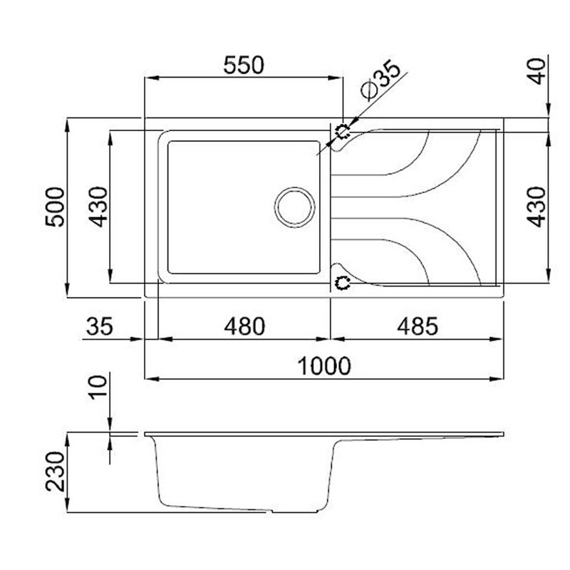 Reginox Ego Granite Composite Large Single Bowl Kitchen Sink with Reversible Drainer & Waste Kit - 1000 x 500mm