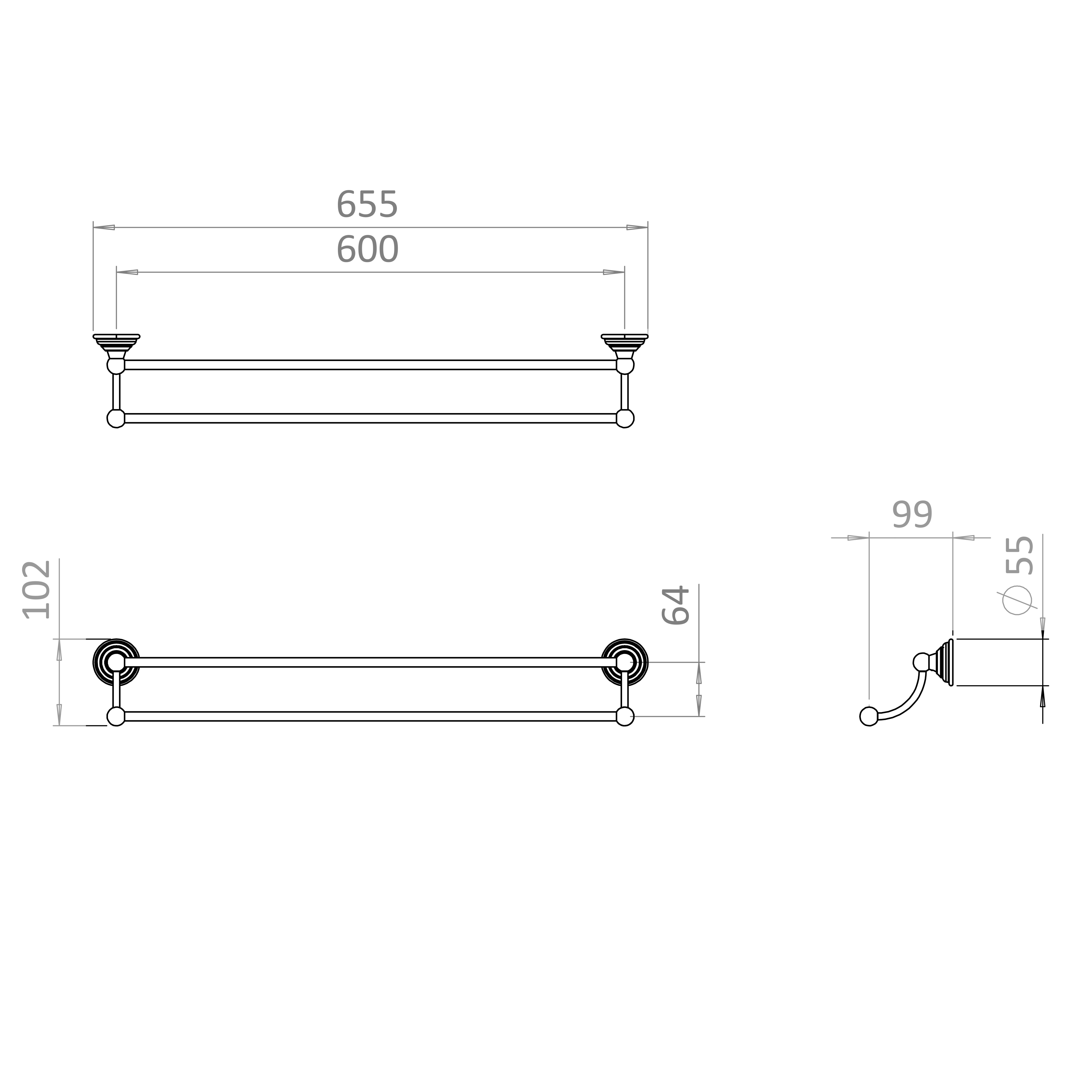 Crosswater Belgravia Double Towel Rail - 655mm