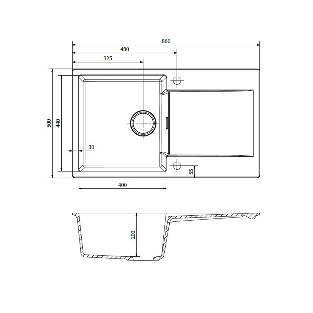 Reginox Amsterdam Compact Single Bowl Granite Composite Kitchen sink & Waste Kit with Reversible Drainer - 860 x 500mm