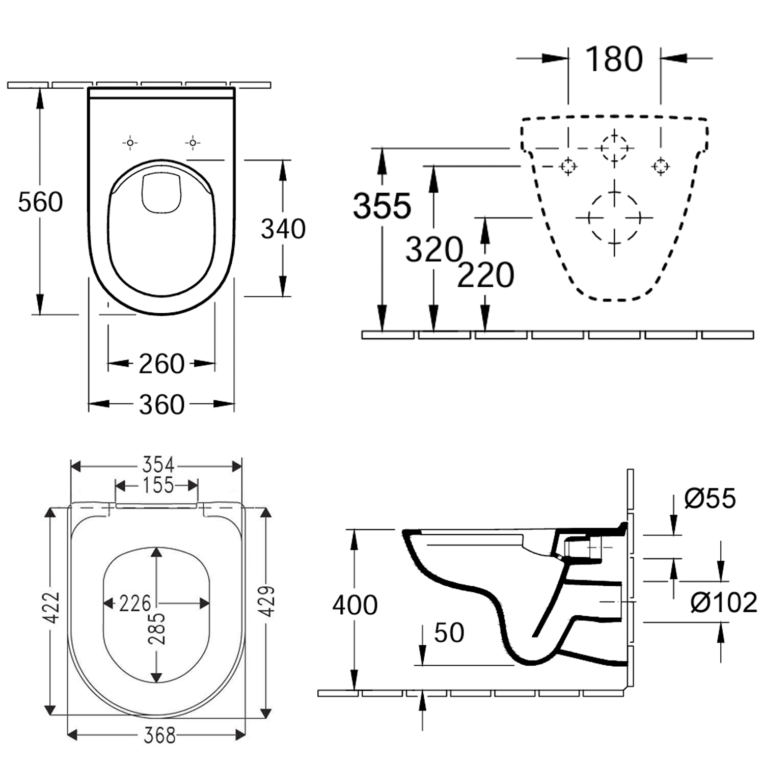 Villeroy & Boch O.novo Rimless Wall Hung Toilet & Soft Close Seat