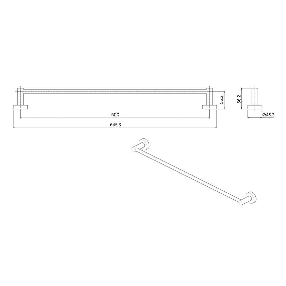 Britton Bathrooms Hoxton 600mm Single Towel Rail - Chrome