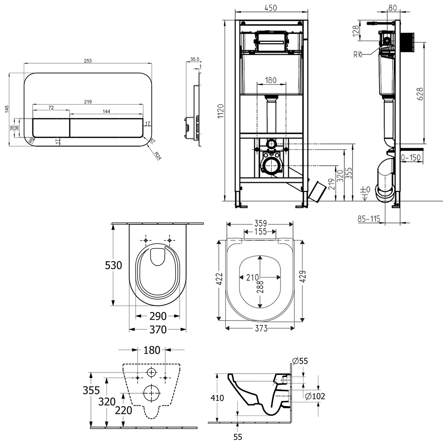 Villeroy & Boch ViConnect Pro 2.0 Frame with Architectura TwistFlush Rimless Wall Mounted Toilet, Flush Plate & Soft Close Toilet Seat