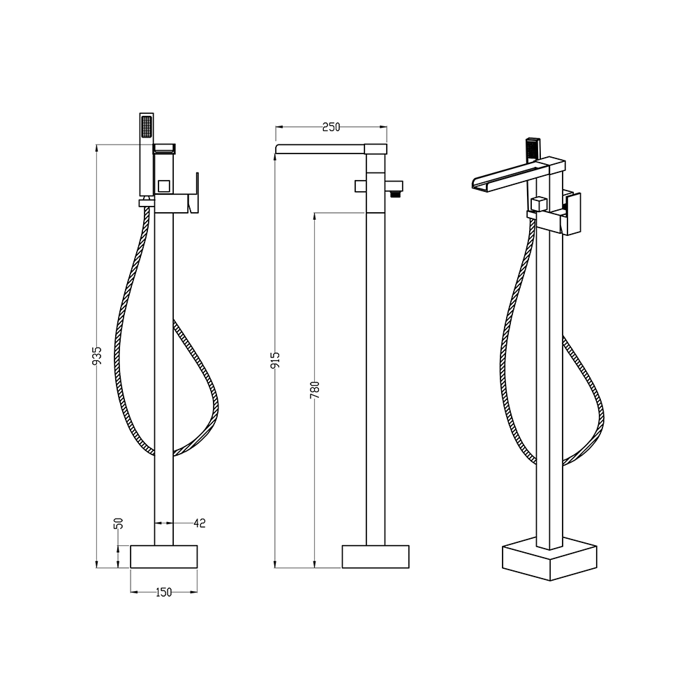 Vellamo Reve Floorstanding Waterfall Bath Shower Mixer With Shower Kit
