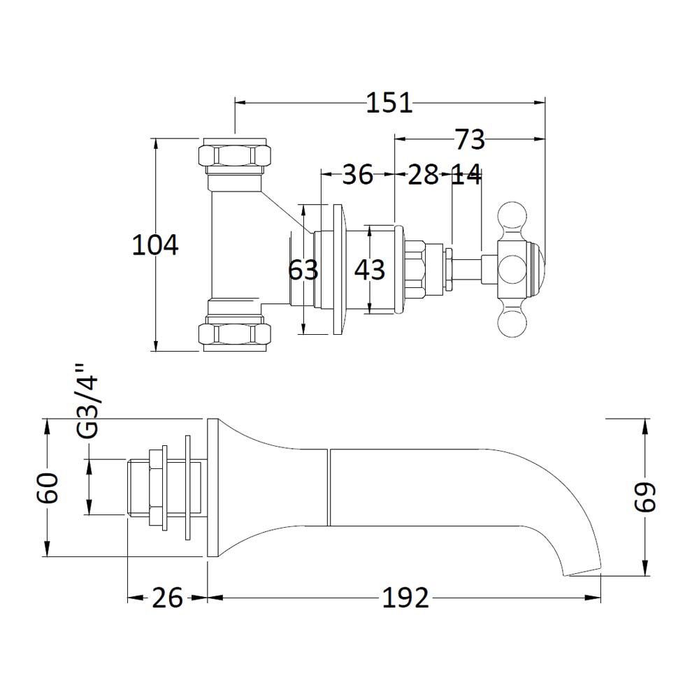 Hudson Reed Topaz Wall Mounted Bath Mixer Tap