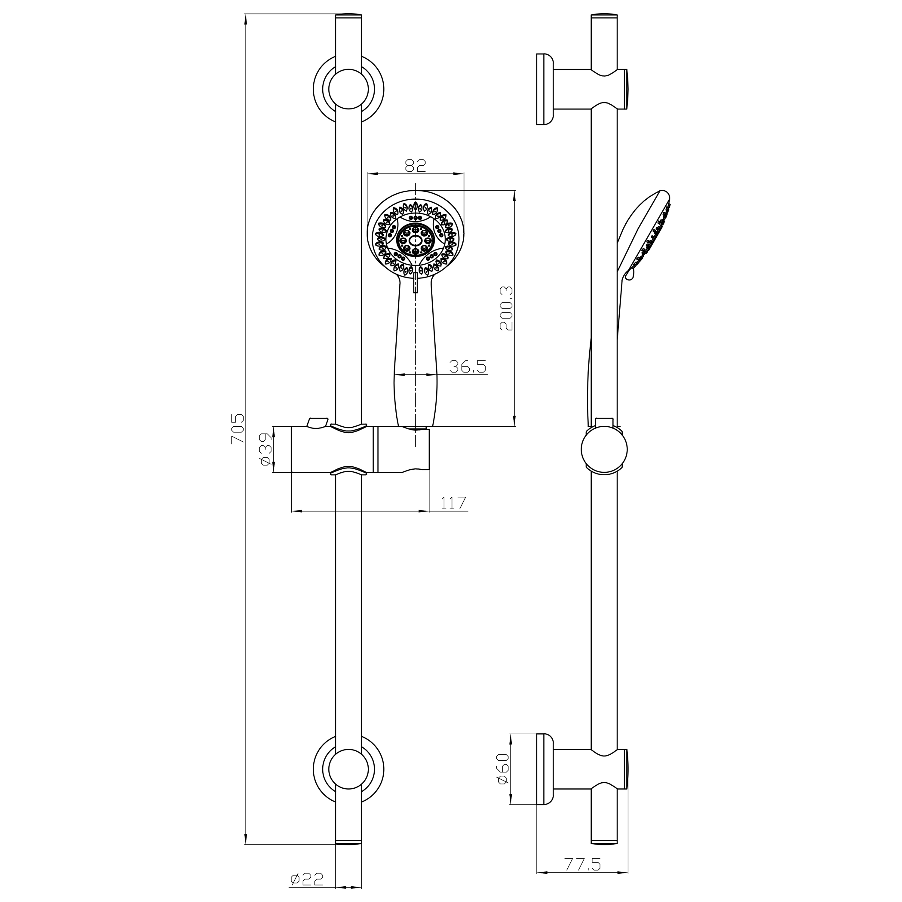 Vellamo Round Shower Riser Rail Kit - Chrome