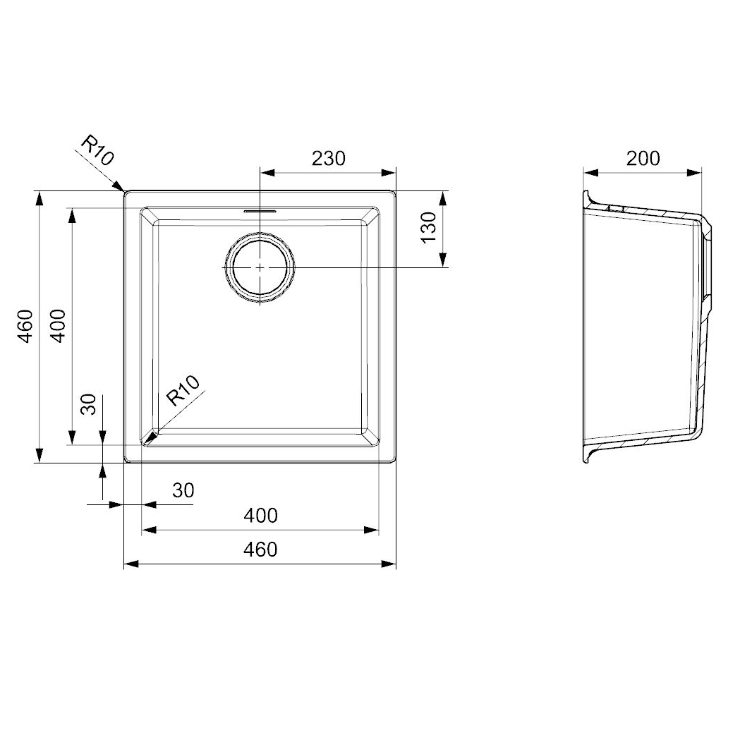 Reginox Amsterdam 40 Single Bowl Granite Composite Inset / Undermount Kitchen Sink & Waste Kit - 460 x 460mm
