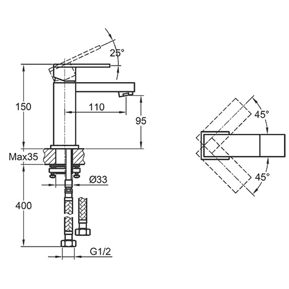 Pura Bloque Single Lever Basin Mixer with Clicker Waste