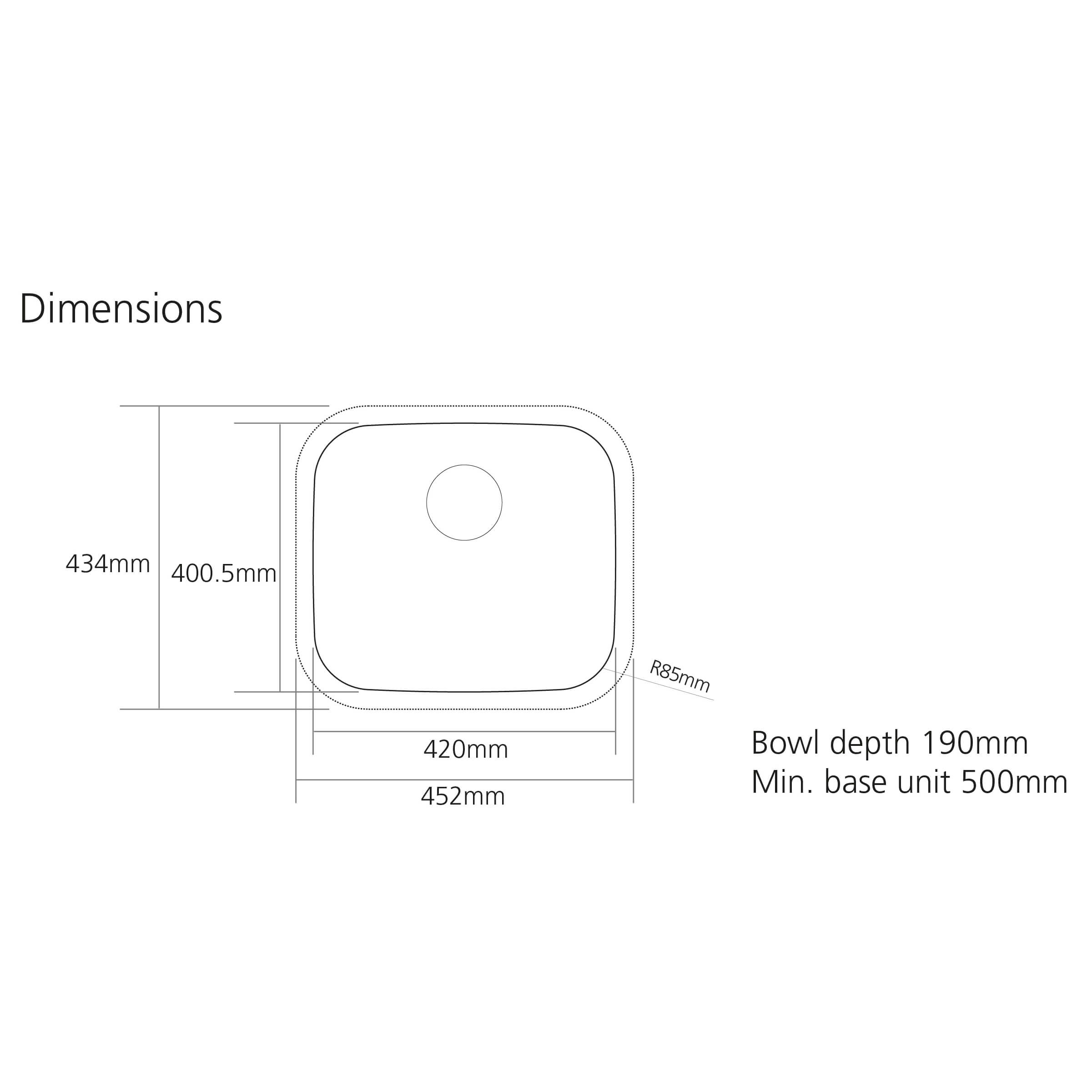 Caple Form 1 Bowl Undermount Satin Stainless Steel Sink & Waste Kit - 452 x 434mm