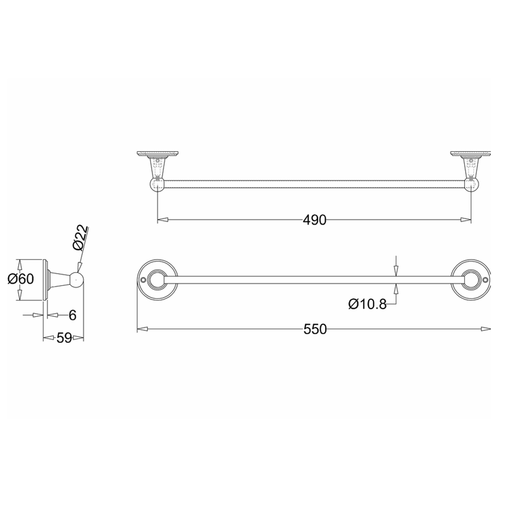 Burlington Single Towel Rail - 490mm