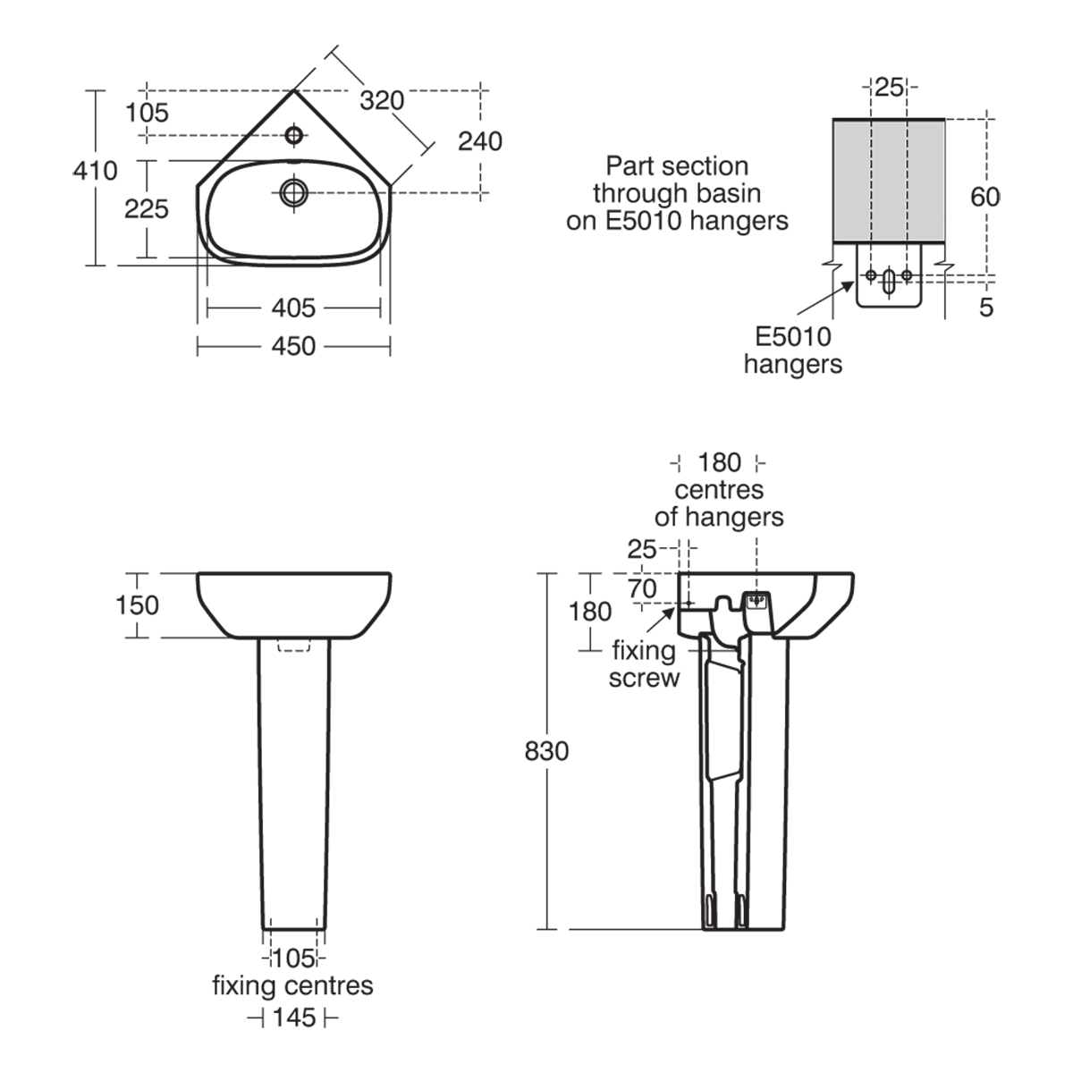 Ideal Standard i.life A Corner 450mm Cloakroom Basin & Full Pedestal