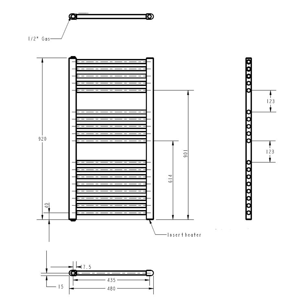 Brenton Hestia Electric Straight White Heated Towel Rail - 920 x 480mm