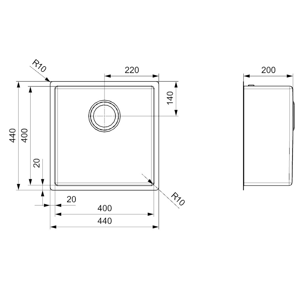 Reginox Miami 1 Bowl Gunmetal Stainless Steel Inset / Undermount Kitchen Sink - 440 x 440mm