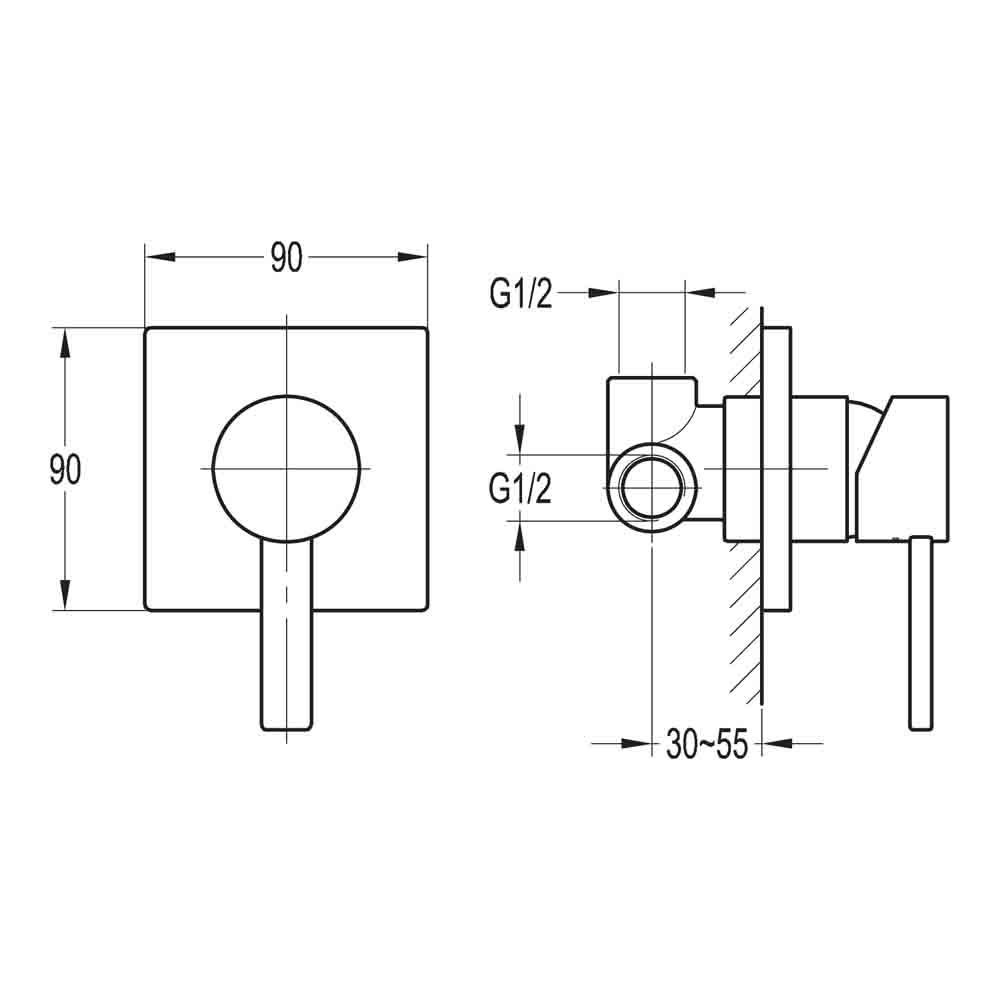 Flova STR8 Single Outlet Concealed Manual Shower Valve with Square Plate
