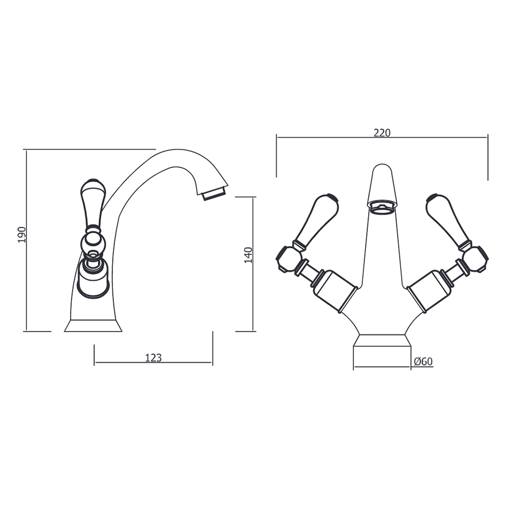 Crosswater Belgravia Twin Lever High Neck Mono Basin Mixer with Pop Up Waste