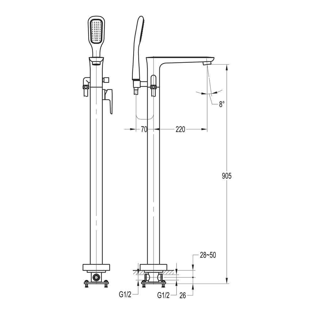 Flova Urban Floorstanding Bath Shower Mixer with Handset Kit