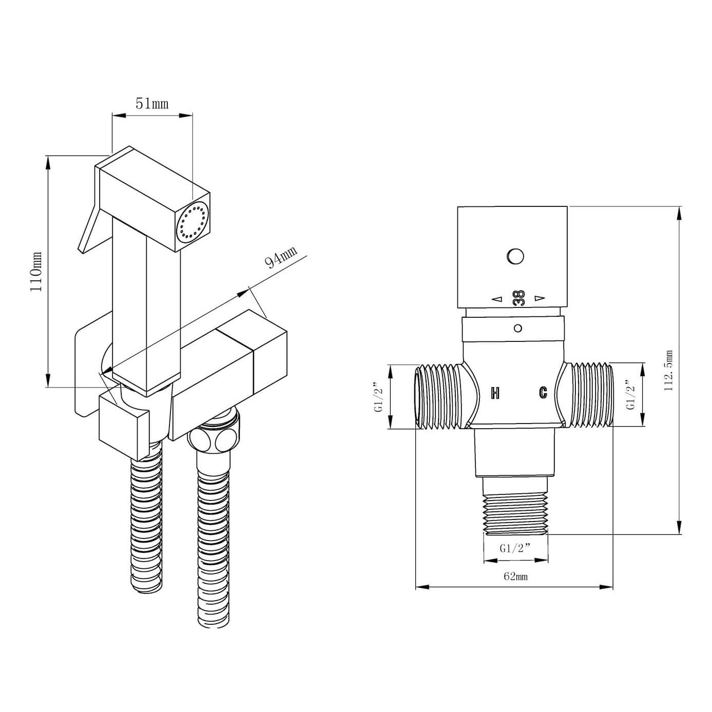Vellamo Square Douche Kit with Thermostatic Mixing Valve