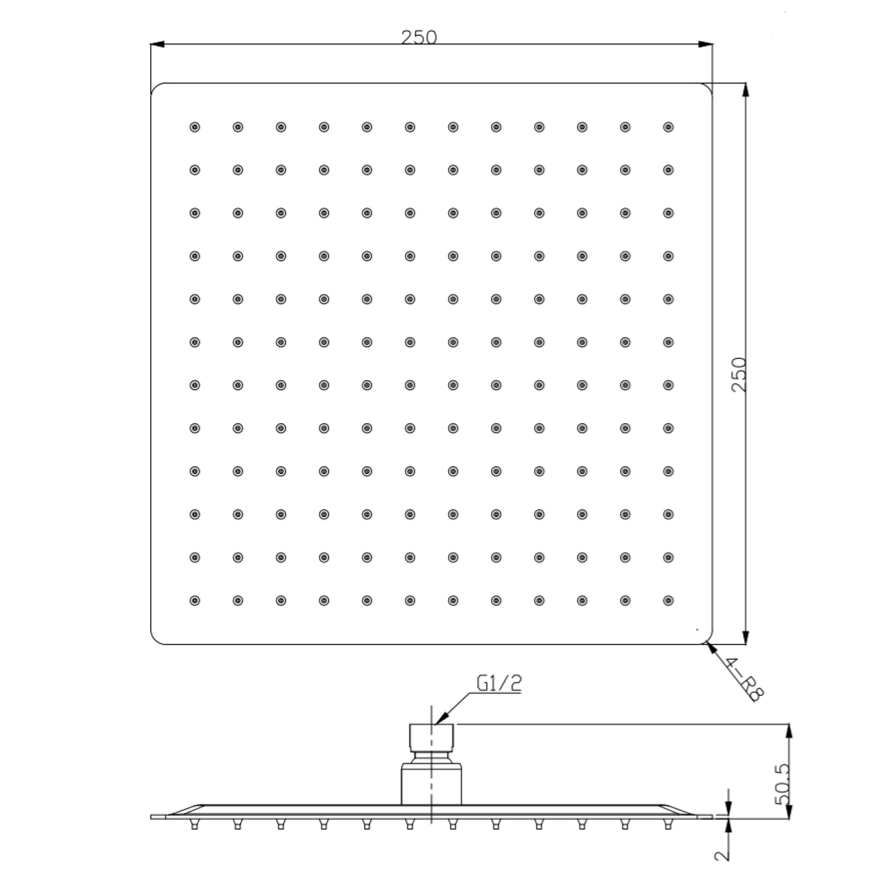 Harbour Status Brushed Brass Ultra Slim Square Shower Head - 250mm