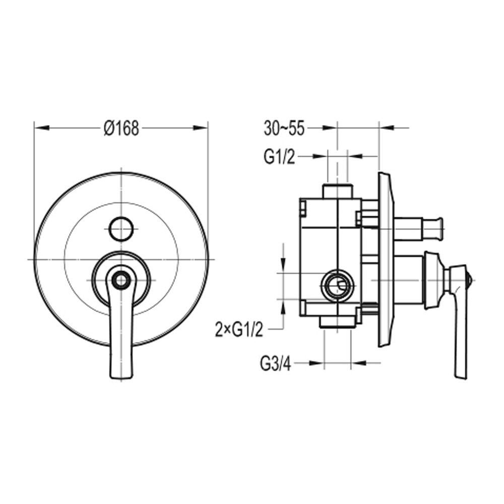 Flova Liberty 2 Outlet Concealed Manual Mixer Valve with Easyfit SmartBOX - Chrome