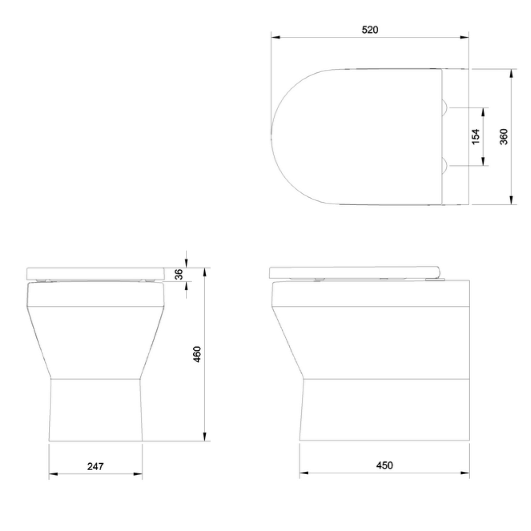 Britton Bathrooms Curve2 Rimless Back to Wall Toilet with Soft Close Seat