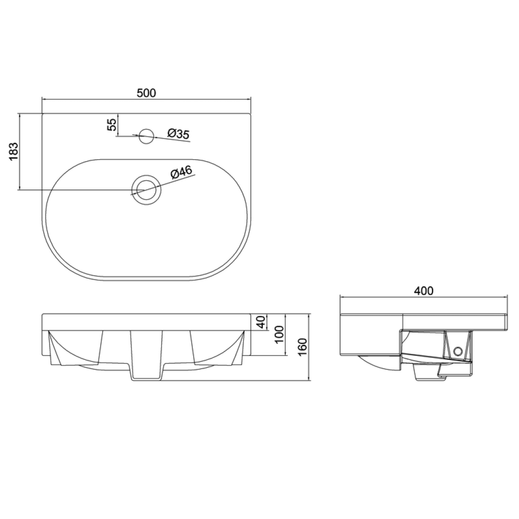 Britton Bathrooms Trim 500mm Semi-Recessed Basin