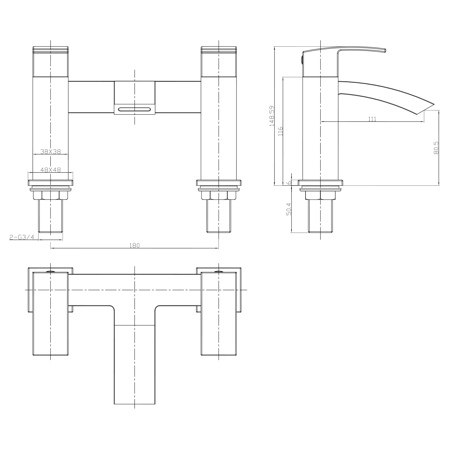 Vellamo City Deck Mounted Bath Filler - Matt Black