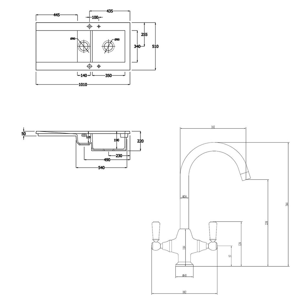 Butler & Rose Dream 1.5 Bowl White Ceramic Fireclay Kitchen Sink & Victoria Traditional Kitchen Mixer Tap