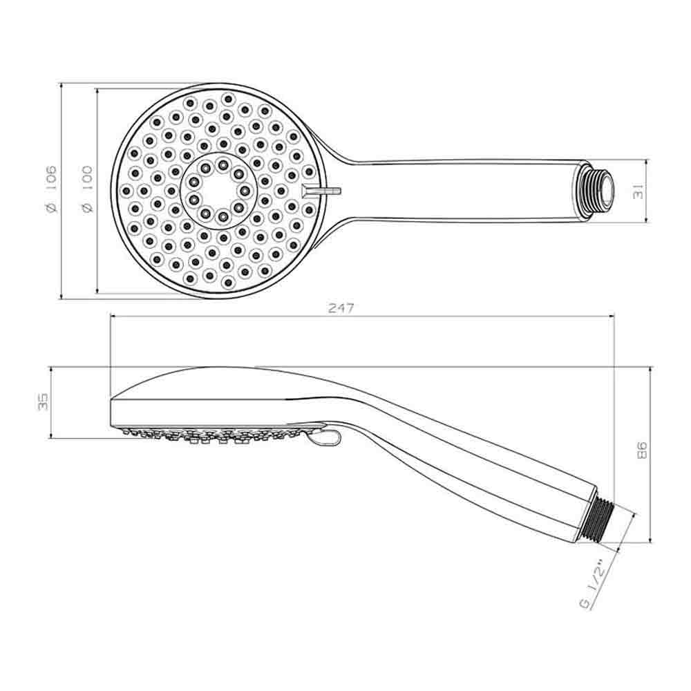 Crosswater Wisp Shower Head with 3 Spray Pattern - Low Pressure