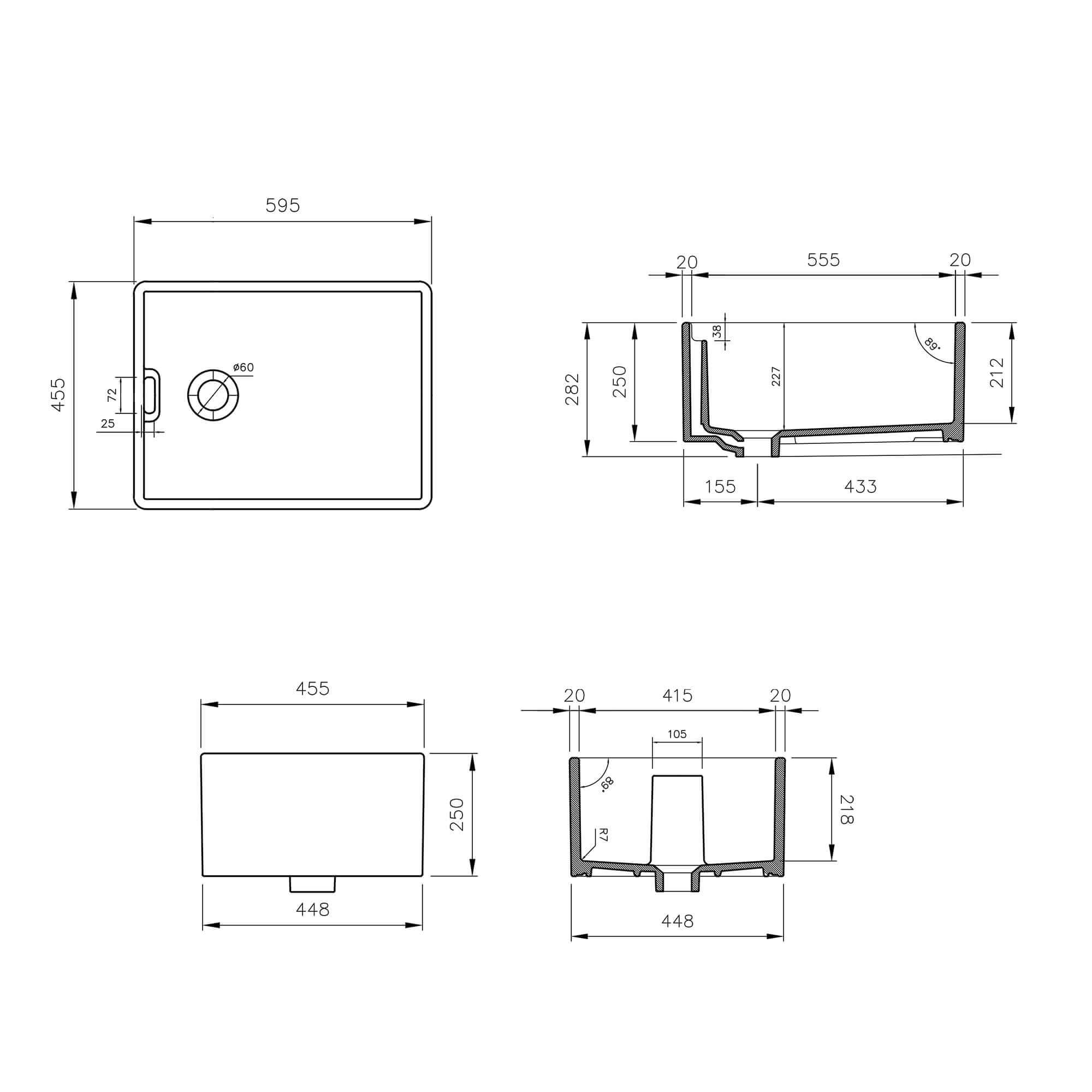 Rangemaster Grange Belfast 1 Bowl Matt Black Fireclay Ceramic Kitchen Sink & Waste - 595 x 455mm