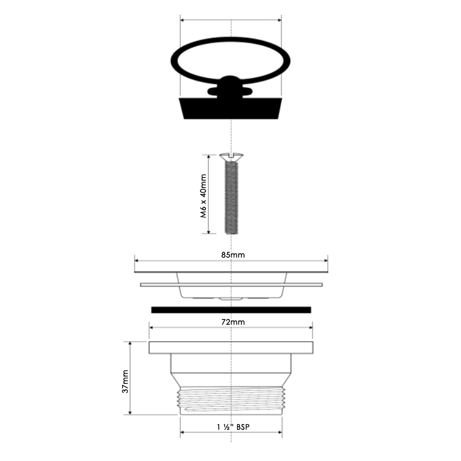 RAK Plug Waste for Weir Overflow Belfast Sink