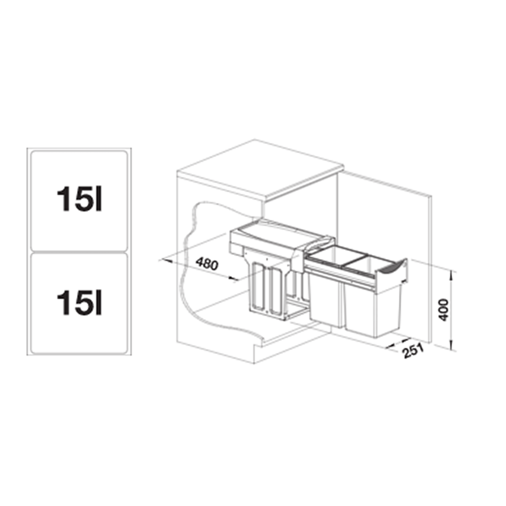 Blanco Botton Pro 30 litre 2 Container Waste Organiser for 300mm Kitchen Cabinets