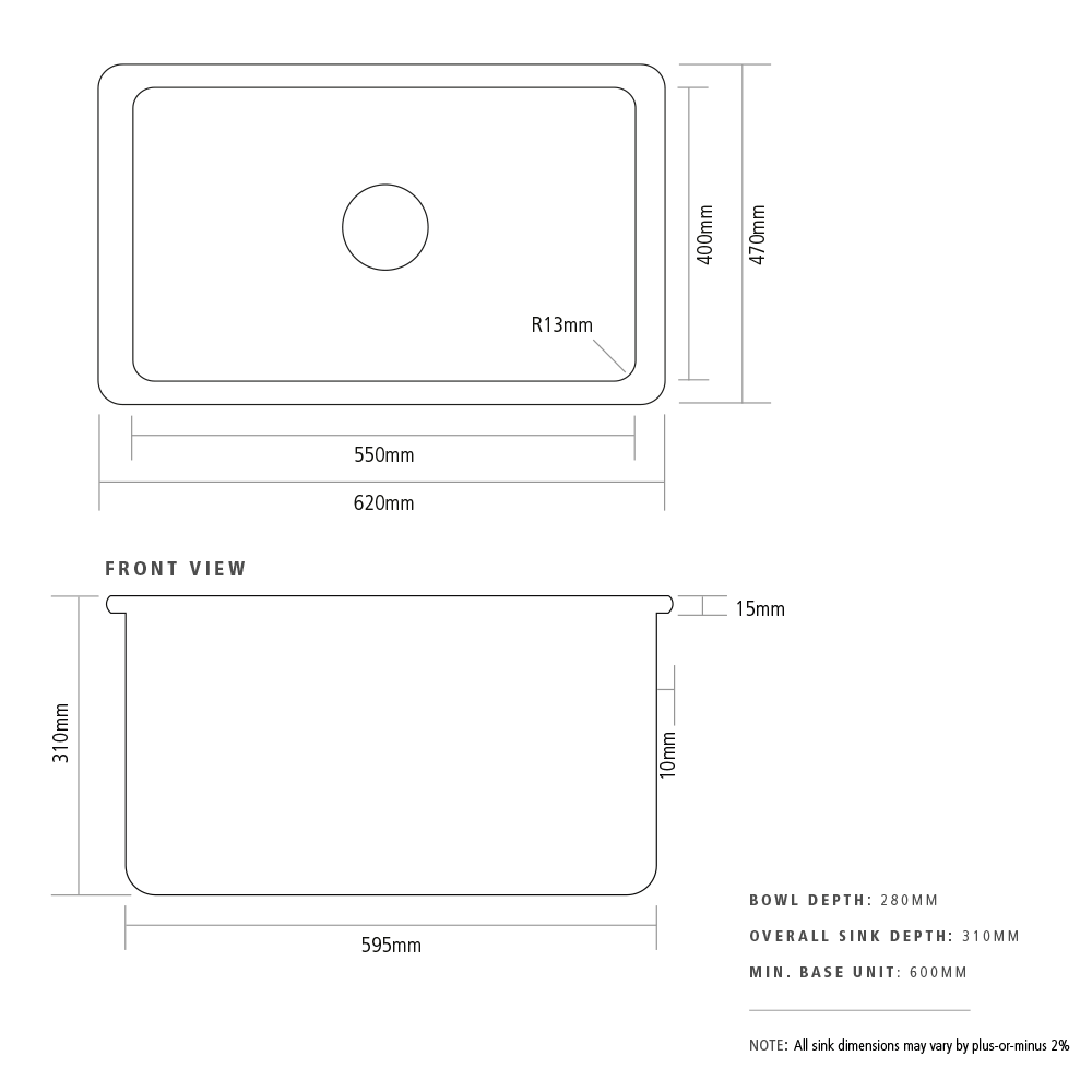 Caple Lingfield Single Bowl White Ceramic Inset Butler Sink - 620 x 470mm