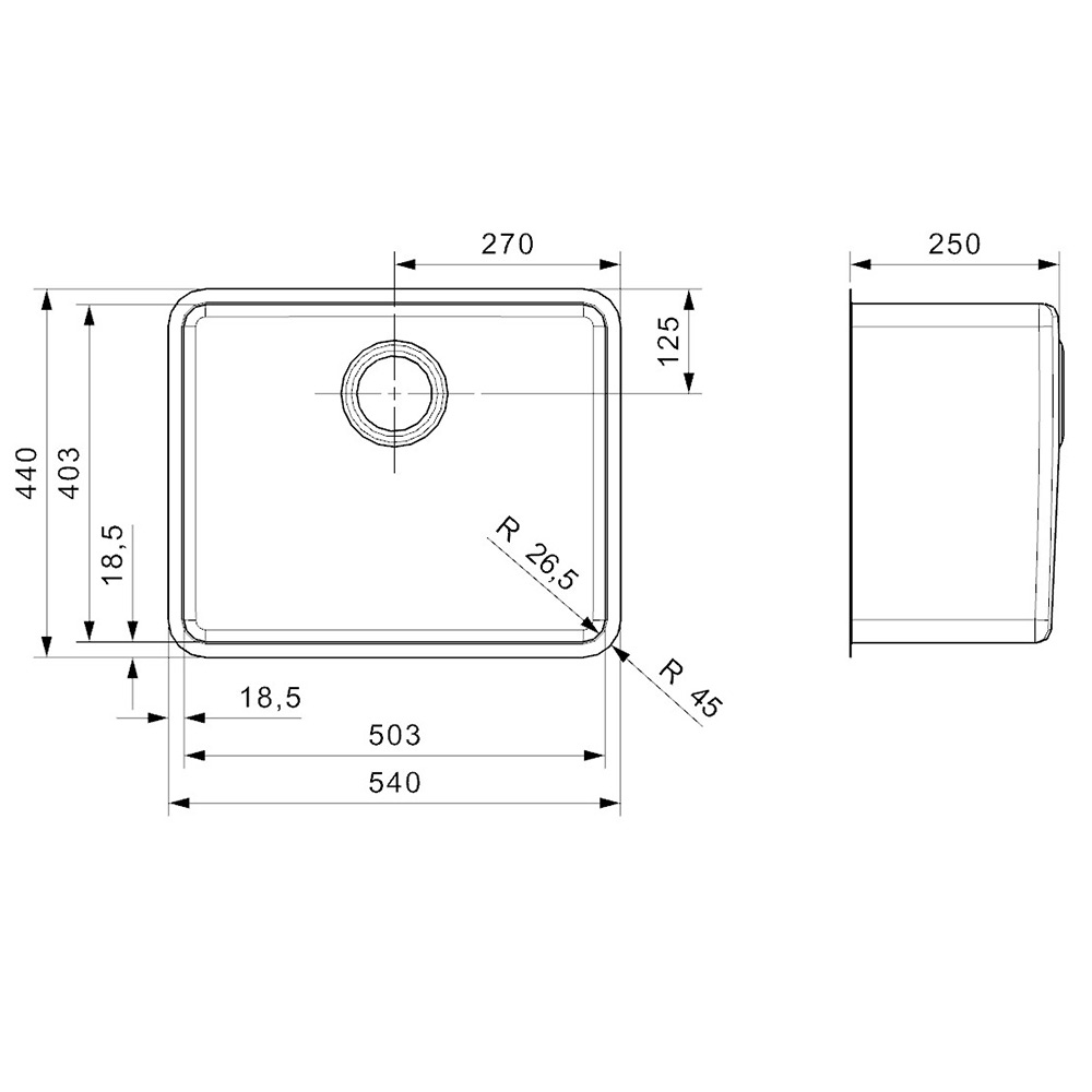 Reginox Kansas Single Bowl Stainless Steel Kitchen Sink & Waste - 540 x 440mm