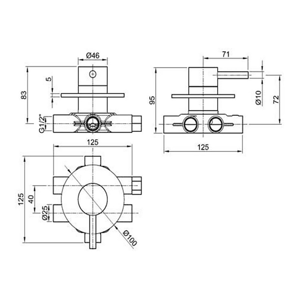 Inox Brushed Stainless Steel 4 Way Diverter Valve
