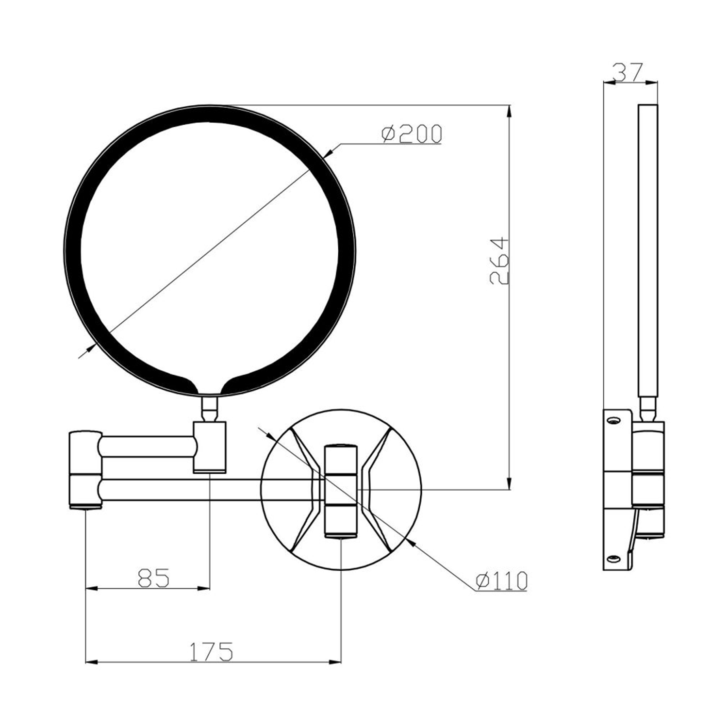 Vellamo LED Illuminated Matt Black Round Magnifying Wall Mirror