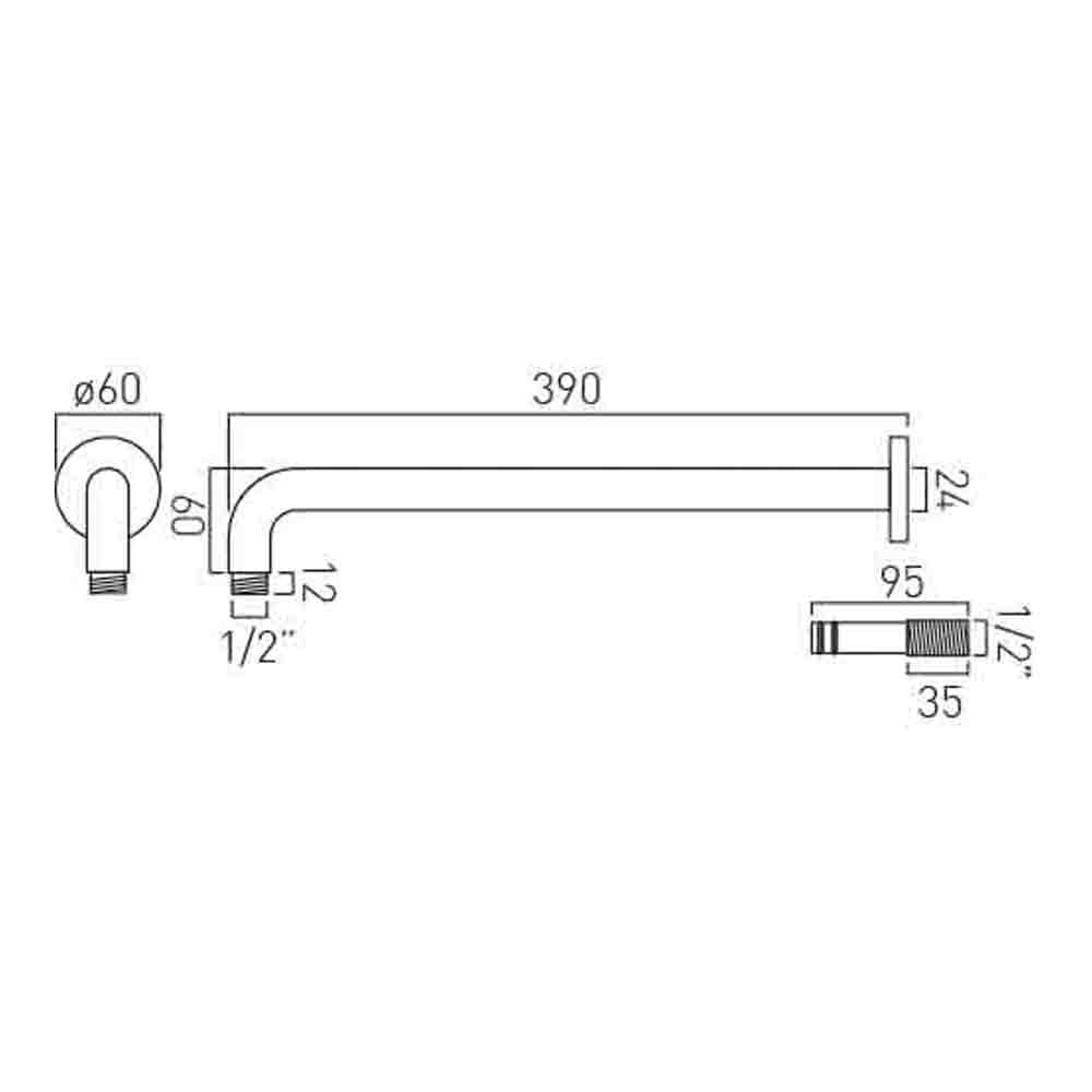 Vado Elements Easy Fit Round Shower Arm - 390mm